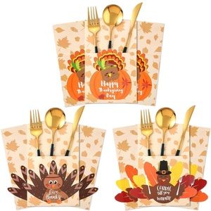 Thanksgiving Tableware Set Thanksgiving Place Setting Turkey Cutlery Holders.